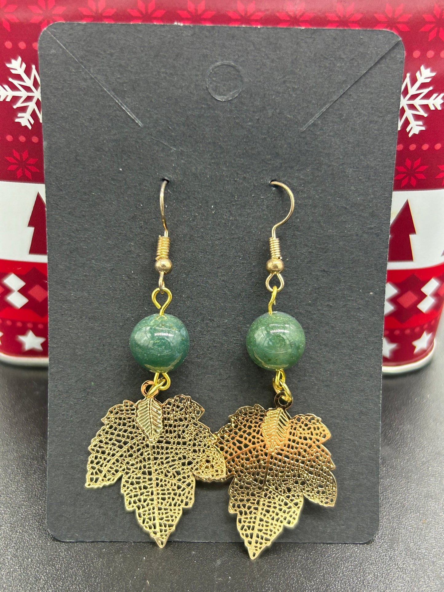 Boucles d’oreilles feuilles Agate mousse