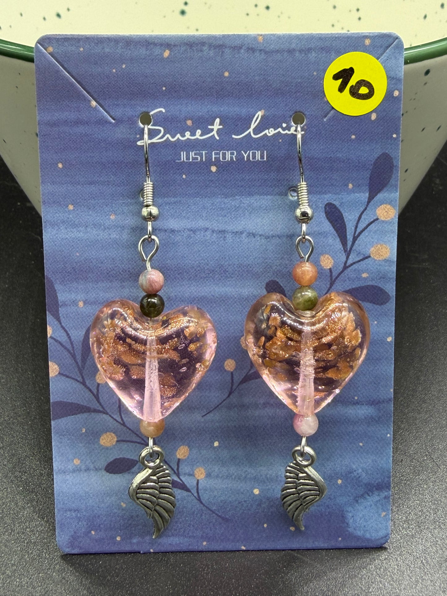 Boucles d’oreilles cœurs fantaisie plumes