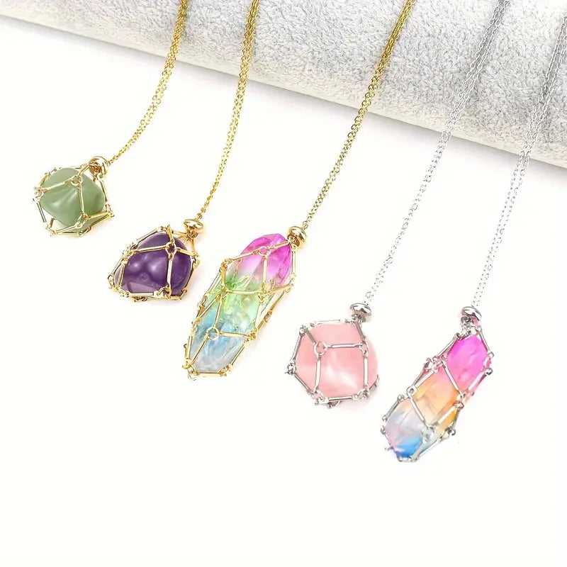 Pendentif argenté cage à cristaux