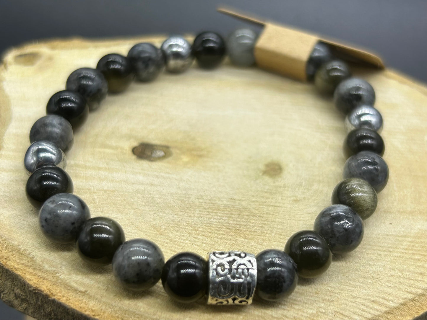 Bracelet Larvikite/Hématite/Obsidienne dorée