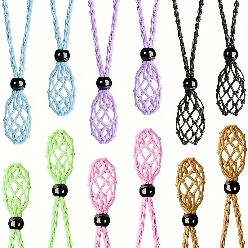 Pendentif cage à cristaux macramé