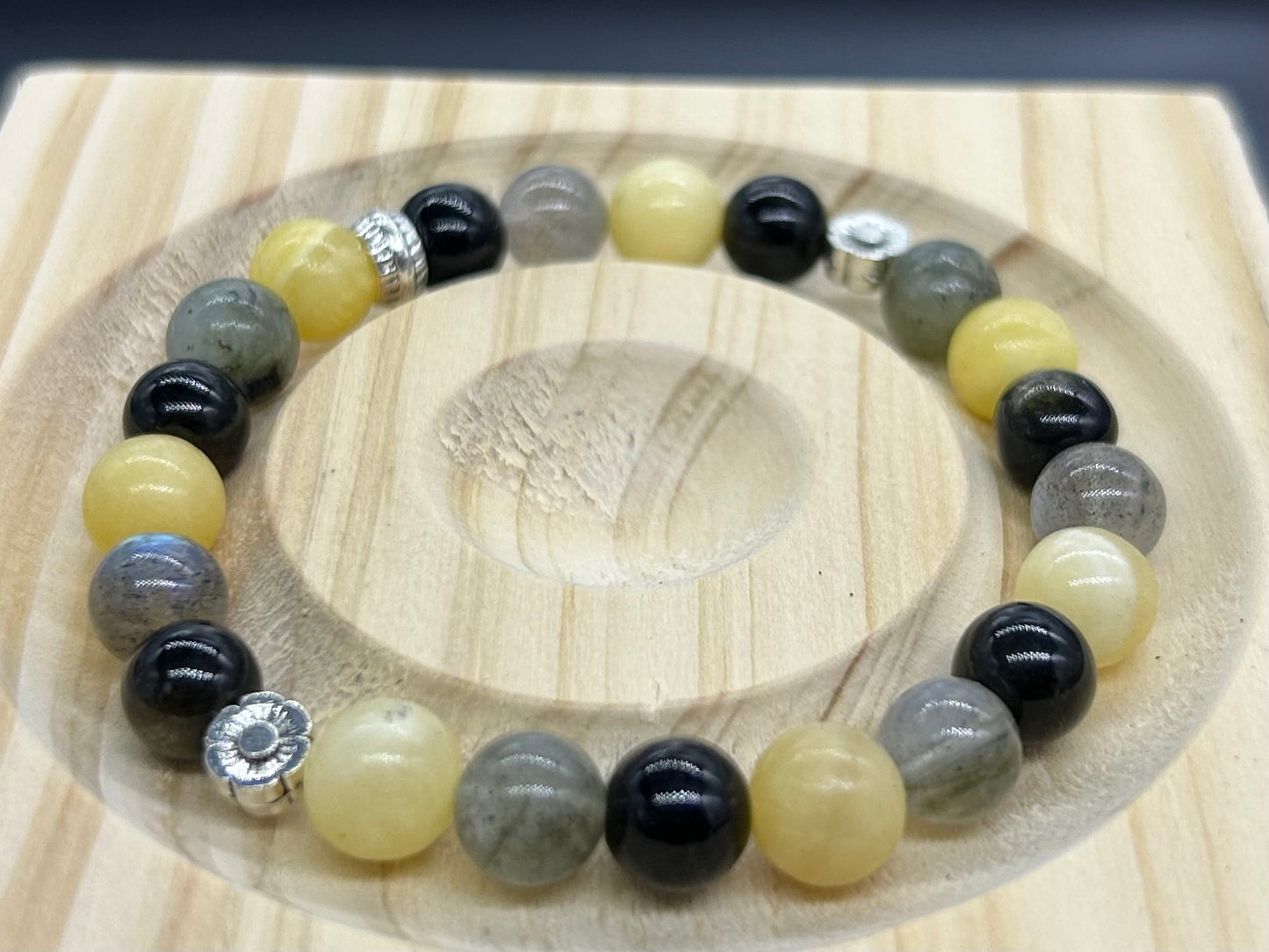 Bracelet Obsidienne/Labradorite/Calcite jaune
