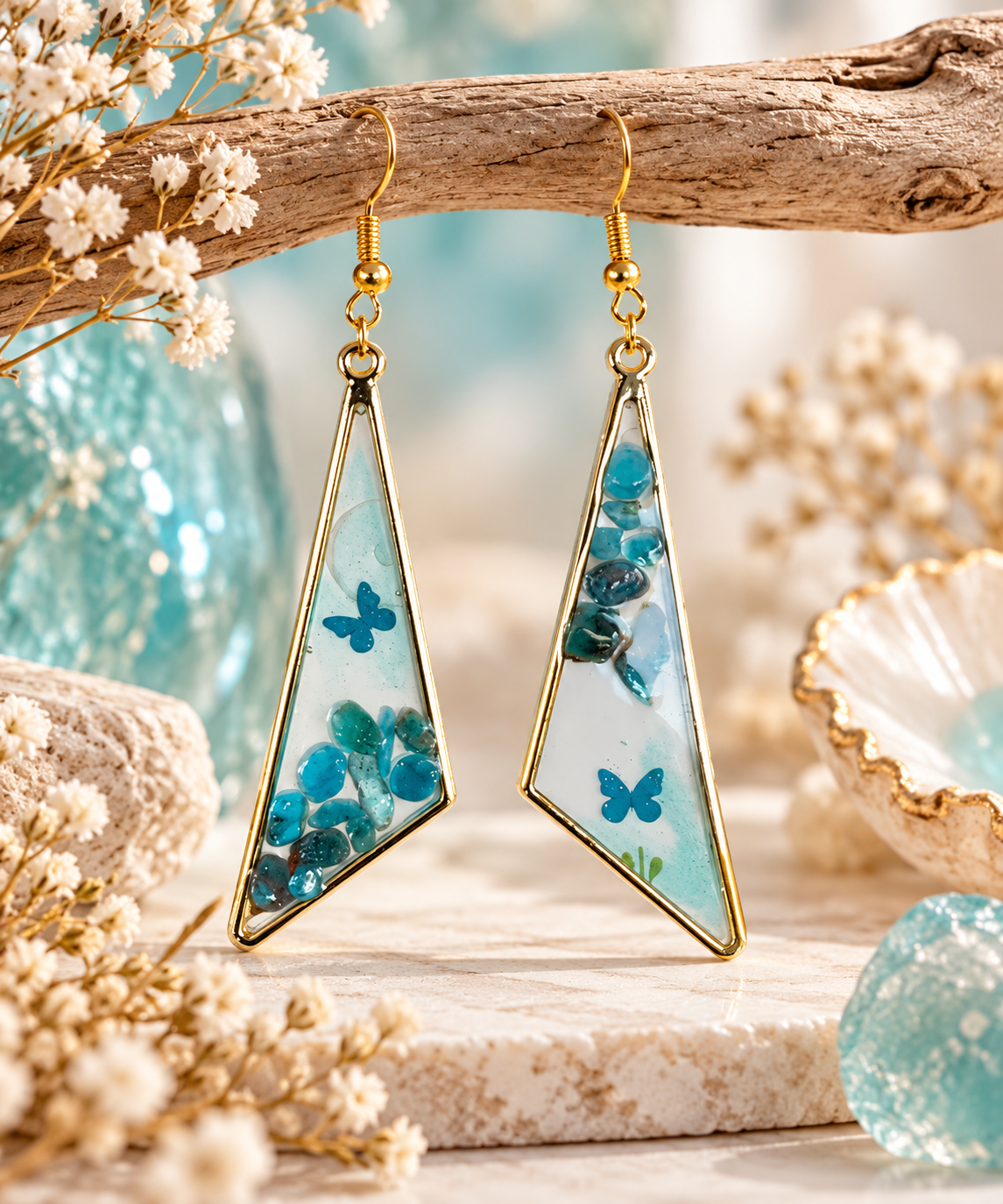 Boucles d’oreilles Epoxy Apatite bleue