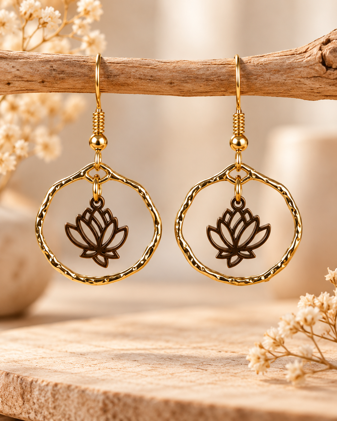 Boucles d’oreilles fantaisie Lotus dorée