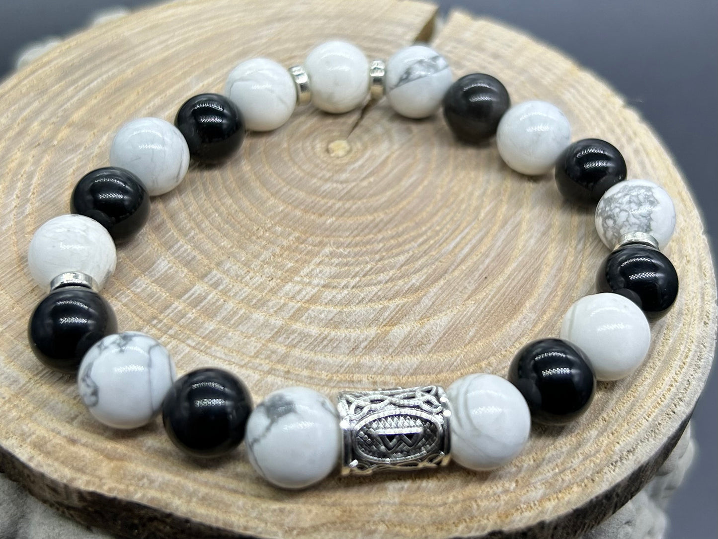 Bracelet Viking Howlite/Obsidienne