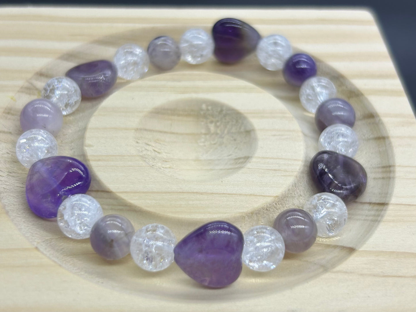 Bracelet Cœur Améthyste/Cristal de roche