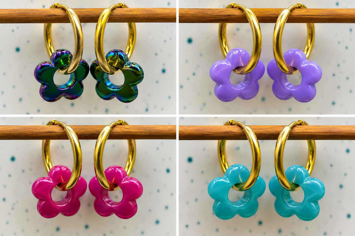 Boucles d'oreilles Créoles flowers fantaisy nacrées