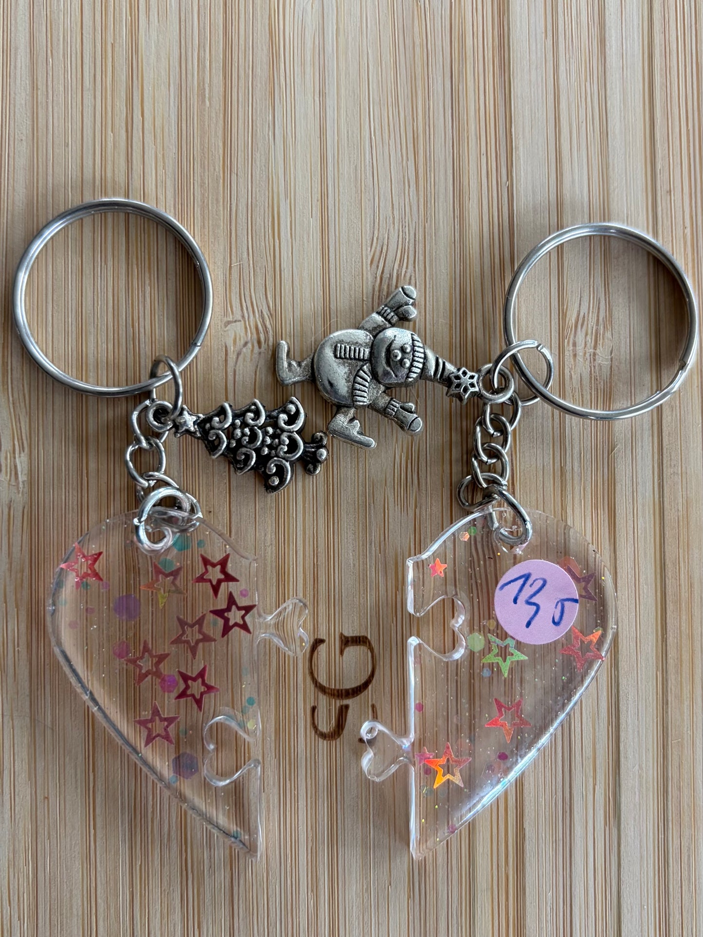 Porte-clés Epoxy double cœur de Noël