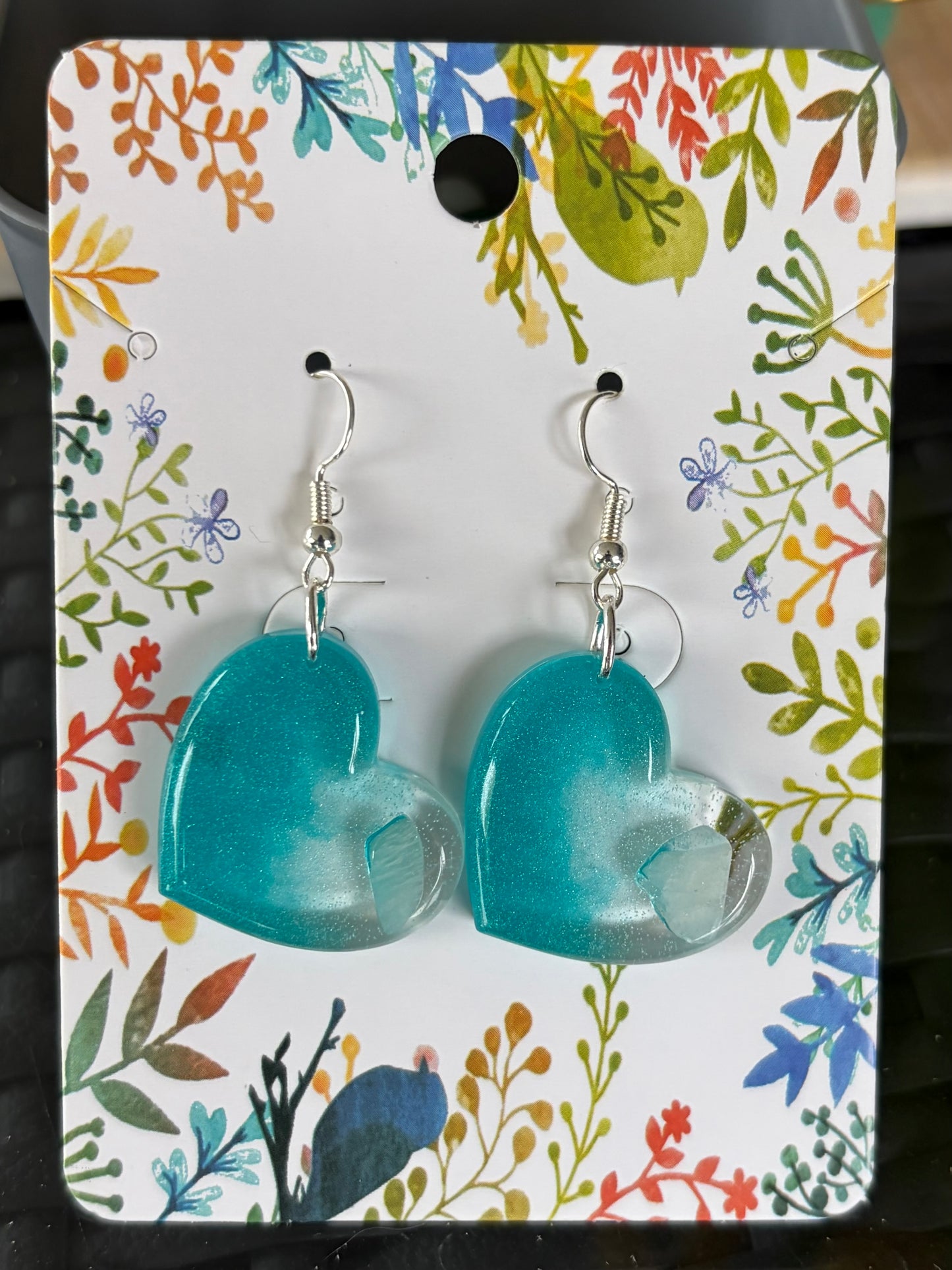 Boucles d’oreilles Epoxy cœurs Amazonite