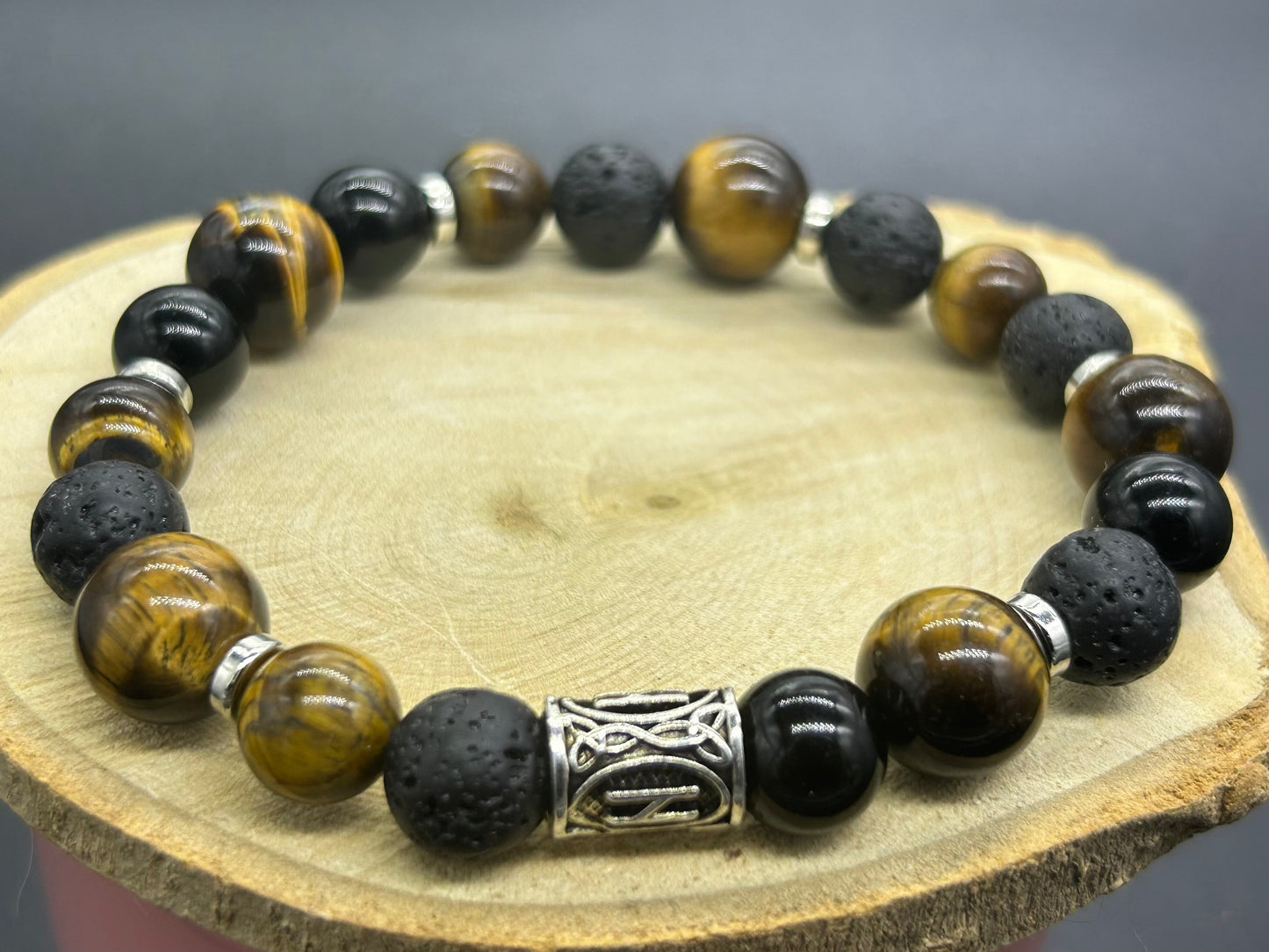 Bracelet Œil de tigre-Obsidienne-Pierre de lave