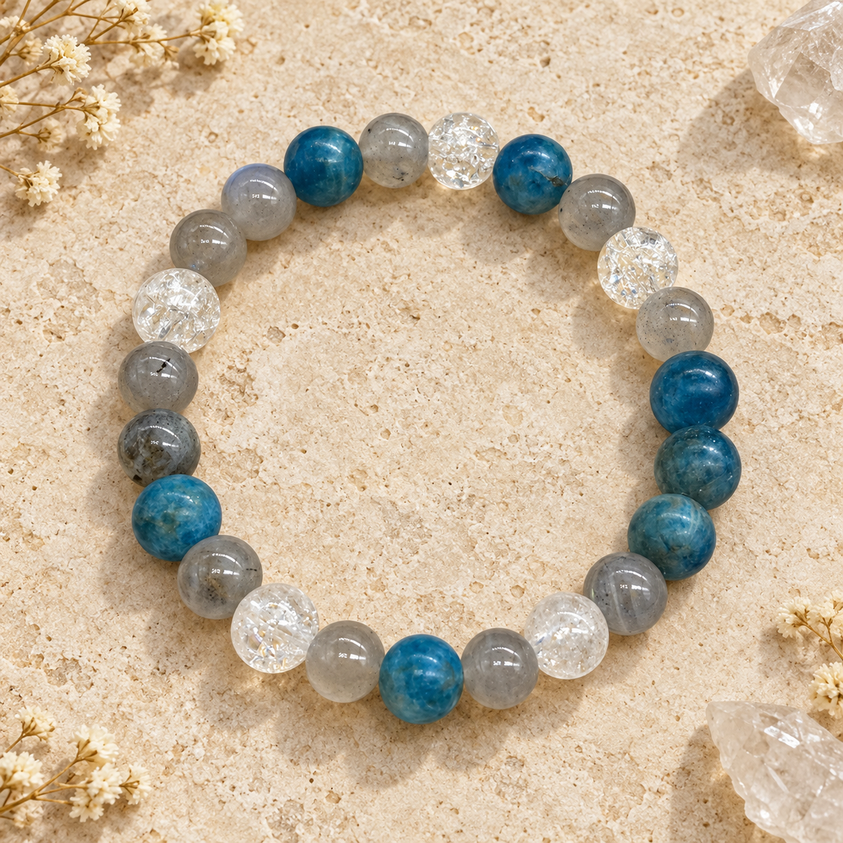 Bracelet Apatite, Cristal de Roche et Labradorite