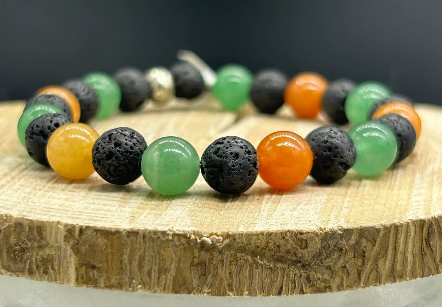 Bracelet Aventurine verte et orange/Pierre de lave