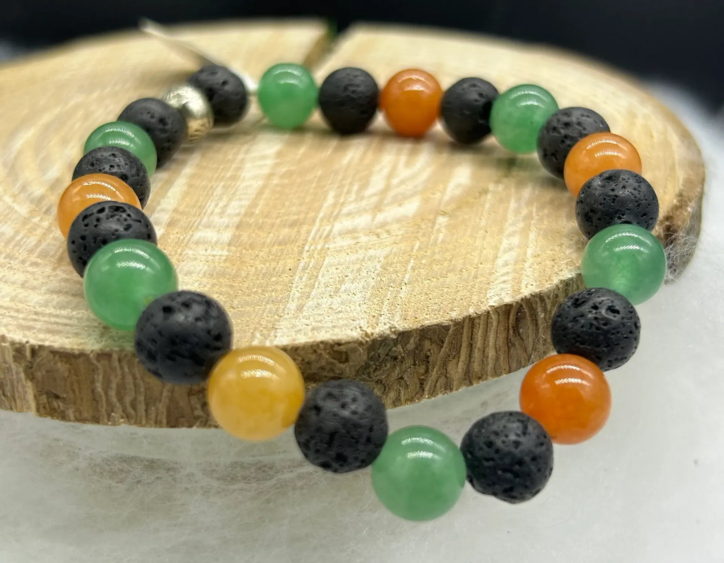 Bracelet Aventurine verte et orange/Pierre de lave