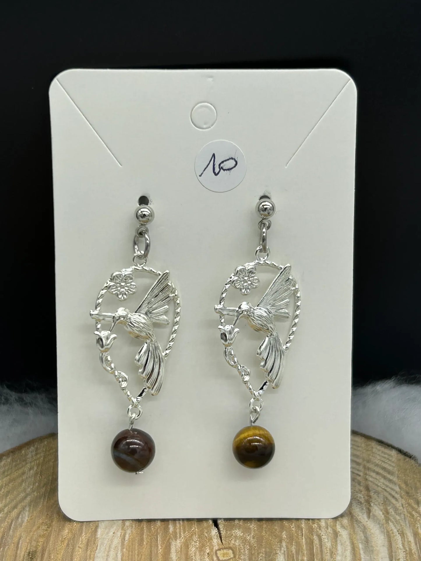 Boucles d'oreilles Colibri Œil de tigre