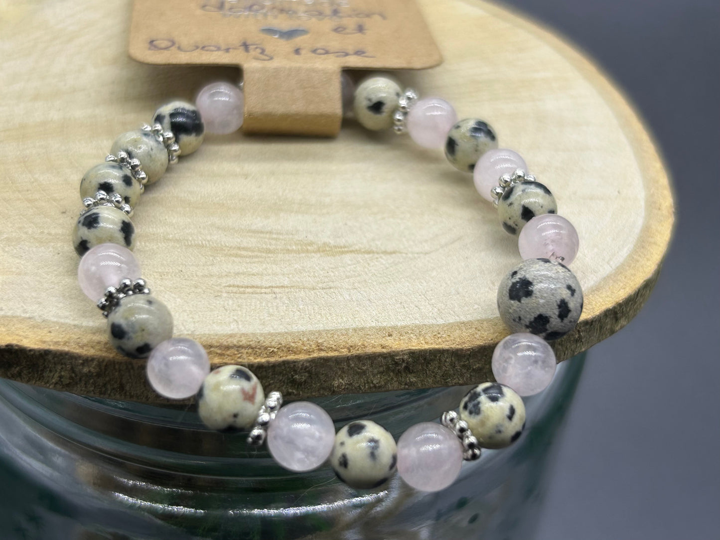 Bracelet enfant Jaspe dalmatien Quartz rose