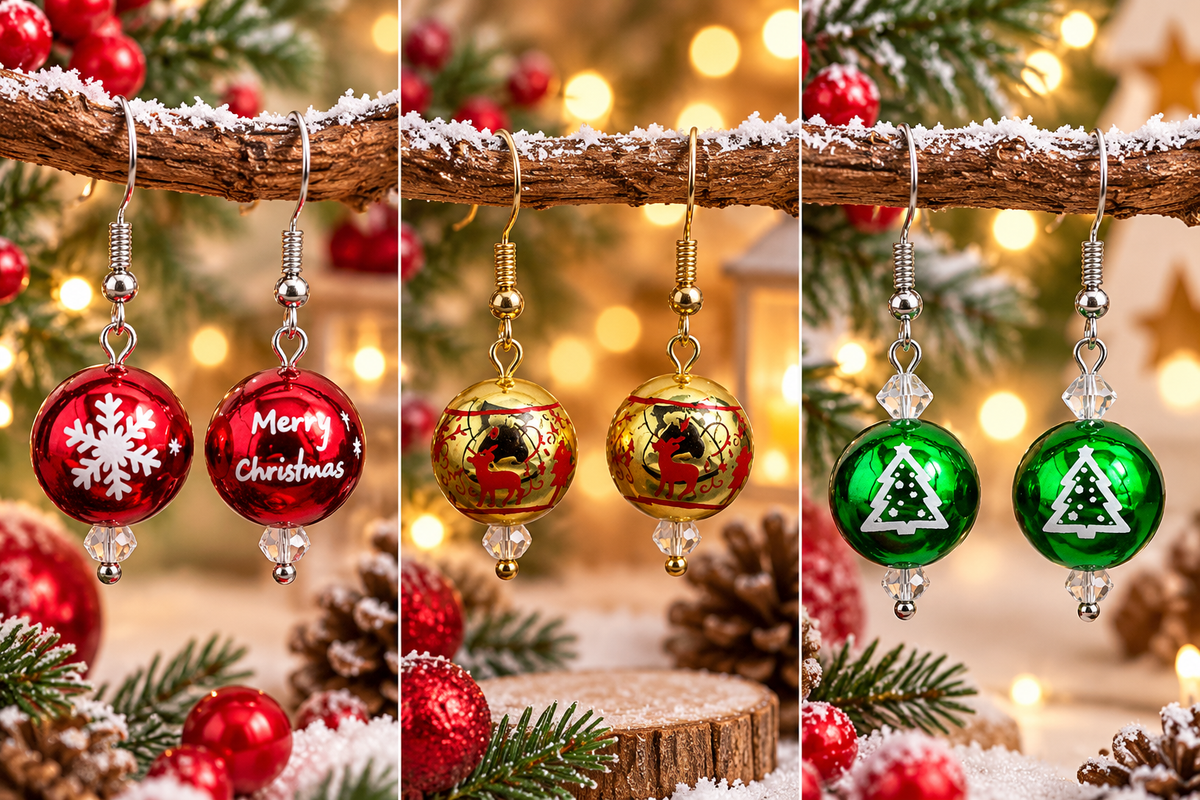 Boucles d’oreilles boules fantaisie de Noël