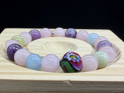Bracelet bohème mix Béryls/ Lépidolite et Quartz rose