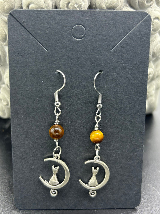 Boucles d'oreilles Luna chats œil de tigre