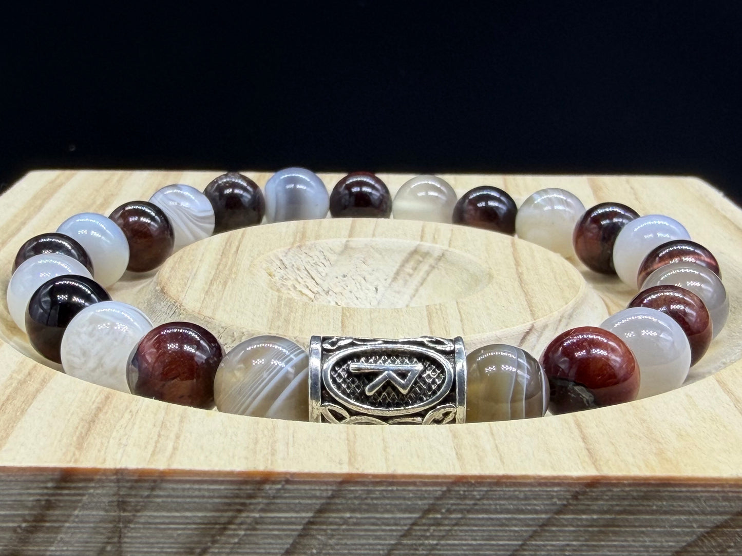 Bracelet Viking Agate du Botswana et Oeil de taureau