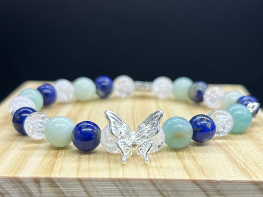 Bracelet papillon Lapis Lazuli/Amazonite/Cristal de roche