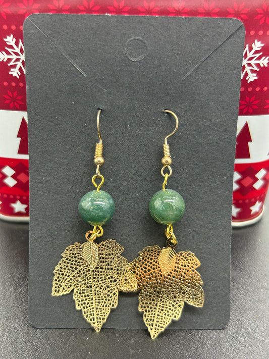 Boucles d’oreilles feuilles Agate mousse