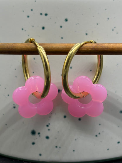 Boucles d'oreilles Créoles flowers fantaisy pastel