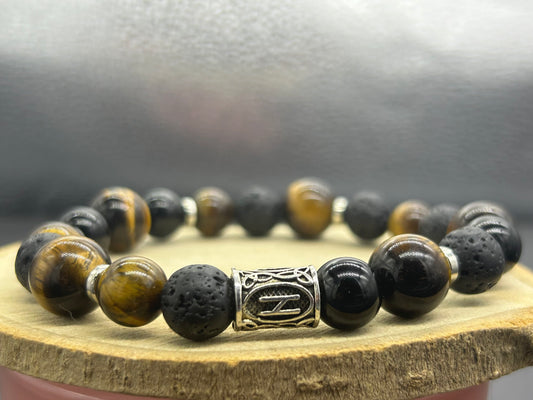 Bracelet Œil de tigre-Obsidienne-Pierre de lave