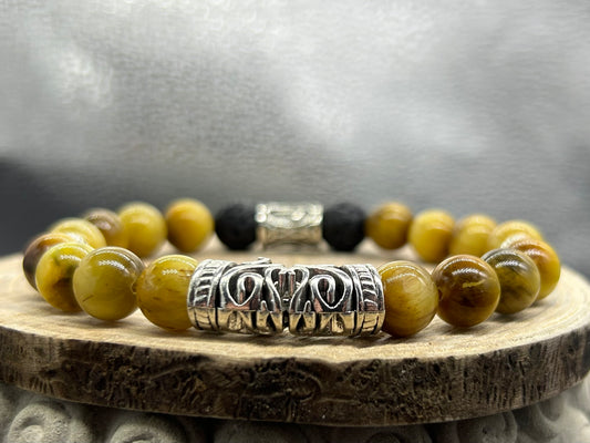 Bracelet Viking Œil de tigre gold/Pierre de lave
