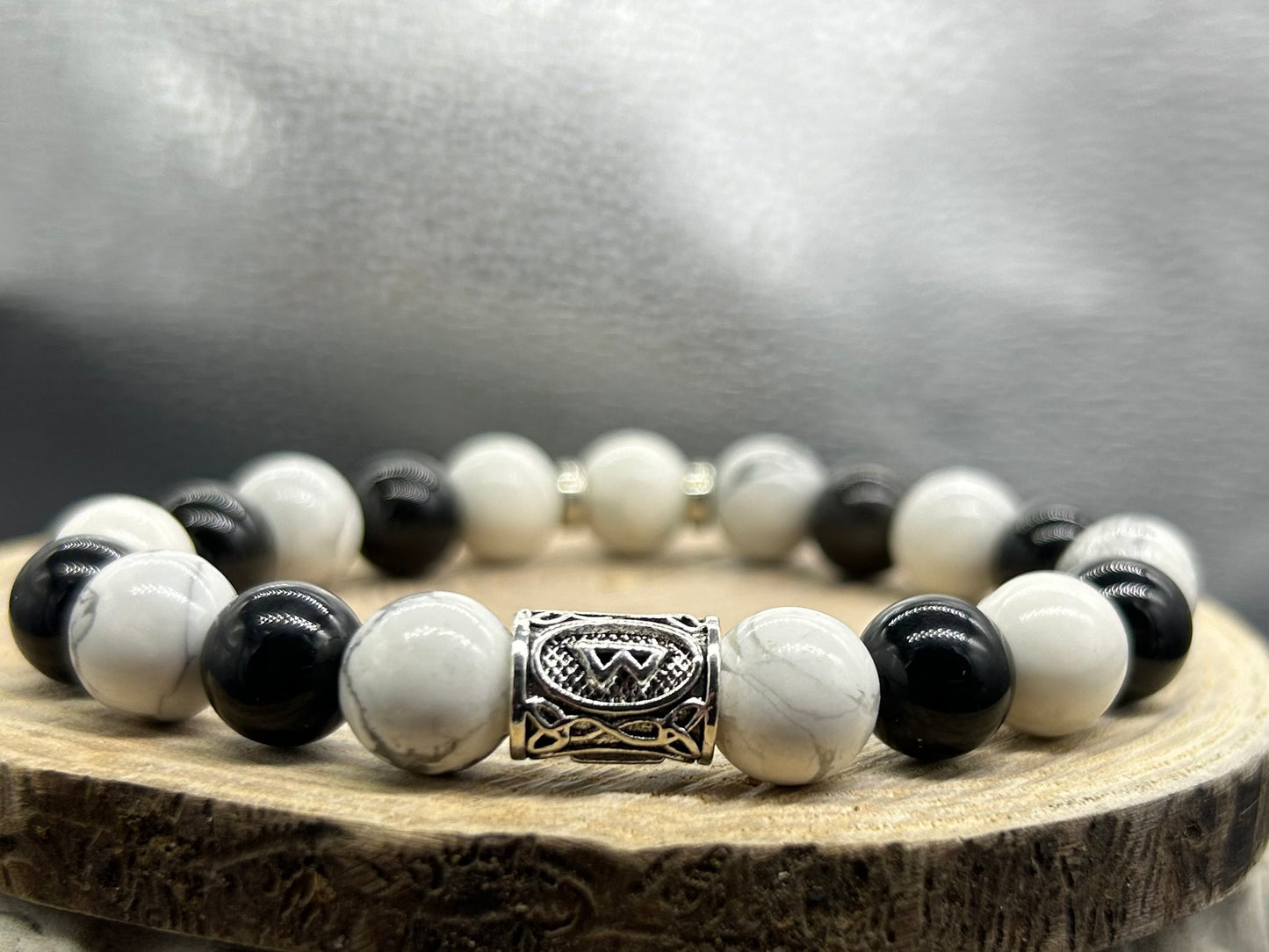 Bracelet Viking Howlite/Obsidienne