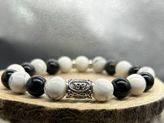 Bracelet Viking Howlite/Obsidienne