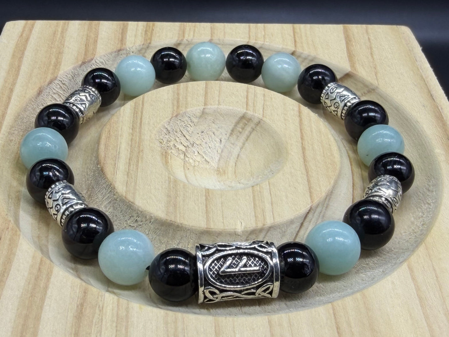 Bracelet Viking Amazonite et Tourmaline noire
