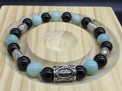 Bracelet Viking Amazonite et Tourmaline noire