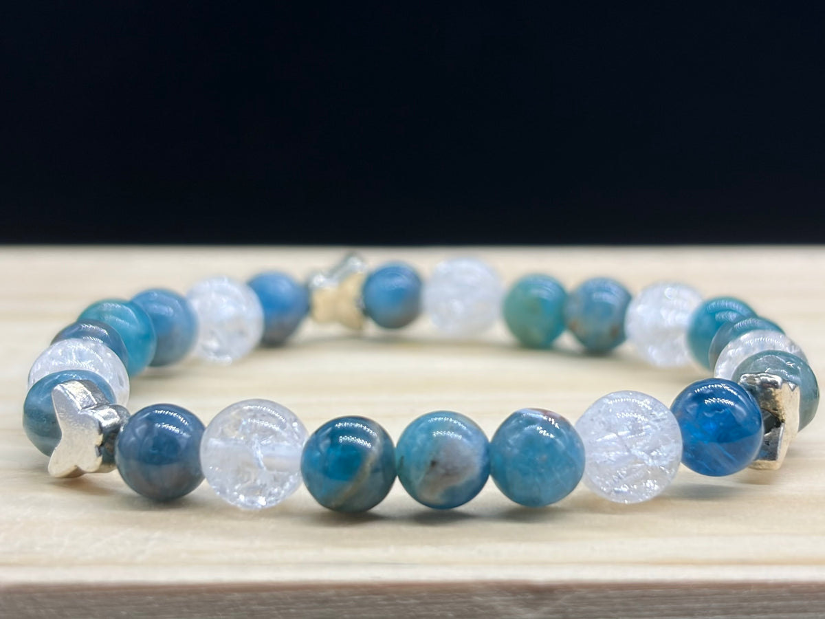 Bracelet enfant Apatite bleue et Cristal de roche
