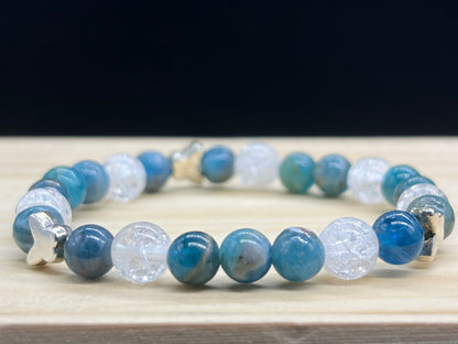 Bracelet enfant Apatite bleue et Cristal de roche