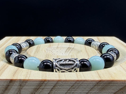 Bracelet Viking Amazonite et Tourmaline noire