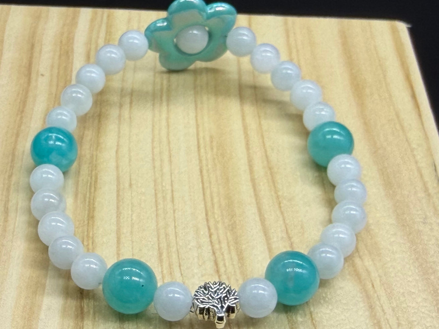 Bracelet Aigue marine et Amazonite Créoles flowers fantaisy