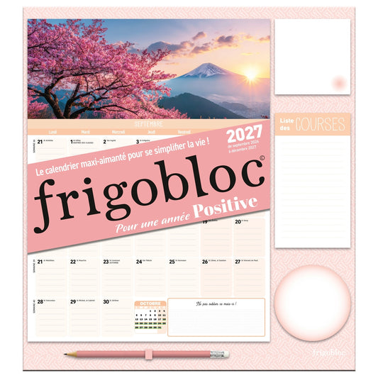 Frigobloc Mensuel Année positive 2027 - Calendrier organiseur familial (de sept. 2026 à déc. 2027)