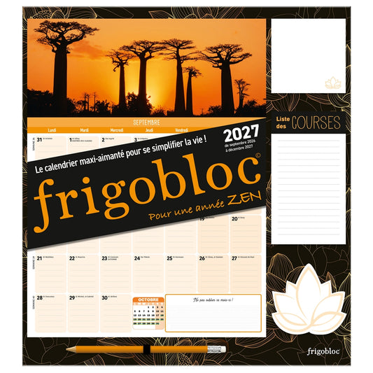 Frigobloc Mensuel Année zen 2027 - Calendrier organiseur familial (de sept. 2026 à déc. 2027)