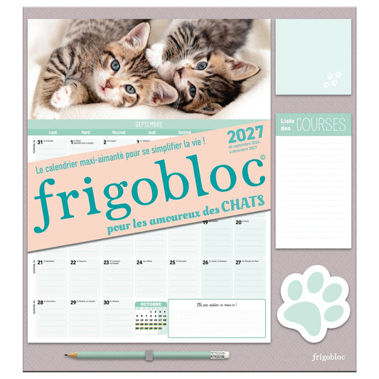 Frigobloc Mensuel Chats 2027 - Calendrier organiseur familial (de sept. 2026 à déc. 2027)