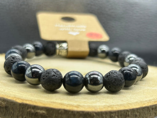 Bracelet Hématite/Pierre de lave/Oeil de faucon