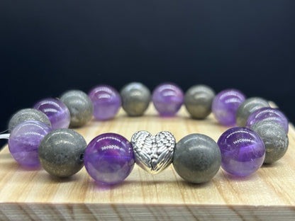 Bracelet coeur Améthyste/Pyrite