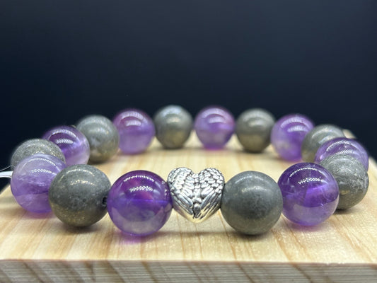 Bracelet coeur Améthyste/Pyrite