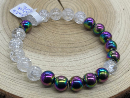 Bracelet Hématite irisée et Quartz de glace