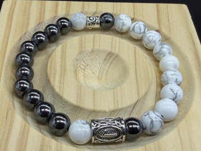 Bracelet Viking Howlite et Hématite