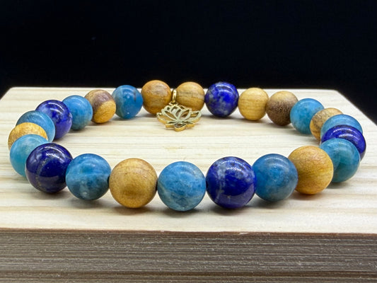 Bracelet bois sacré Palo Santo Apatite bleue et Lapis Lazuli