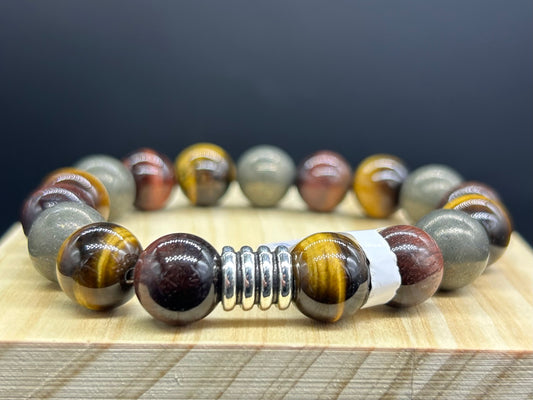 Bracelet Œil de tigre/Oeil de taureau/Pyrite