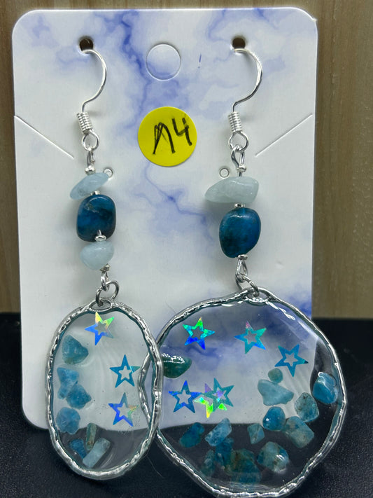 Boucles d'oreilles Epoxy Aigue marine/ Apatite bleue