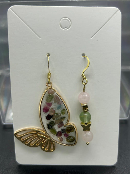 Boucles d’oreilles asymétrique papillon mixte Tourmalines
