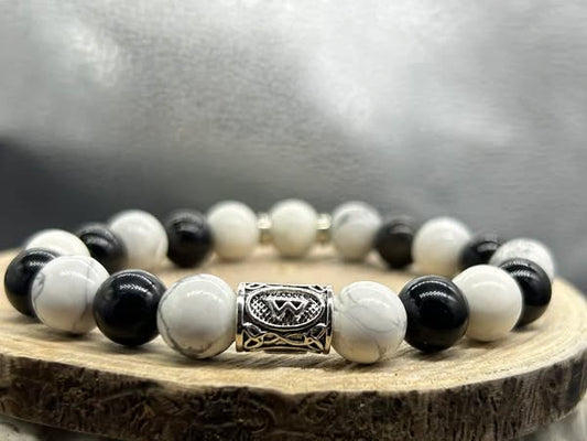 Bracelet Viking Howlite/Obsidienne