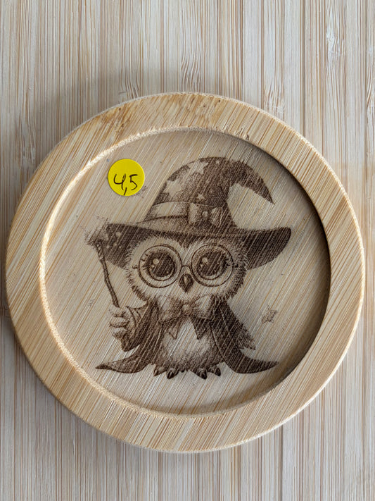 Sous verre bois Halloween Hiboux